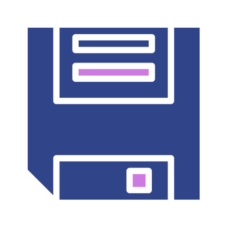 A graphic representation of a floppy disk, a data storage medium, with blue background and white detailsのイラスト素材