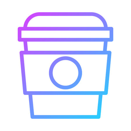 A gradient outline illustration of a take out coffee cup with a circle detail, featuring a smooth color transition.のイラスト素材