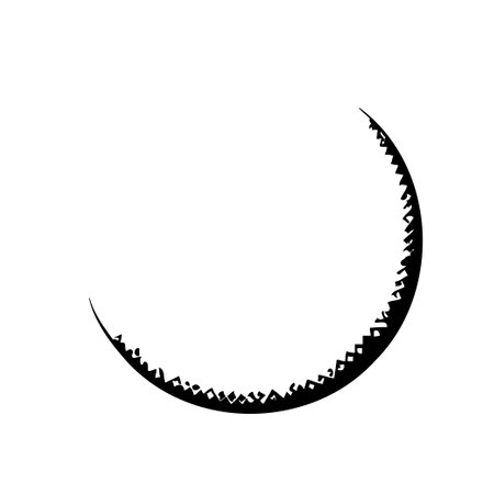 A black crescent moon design with a jagged outline on a white background.のイラスト素材