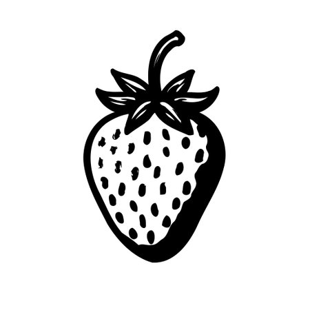 A hand-drawn, black and white vector illustration of a single strawberry.のイラスト素材