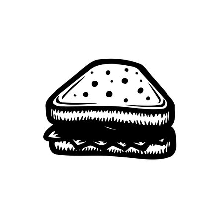 A black and white line drawing of a sandwich with visible layersのイラスト素材