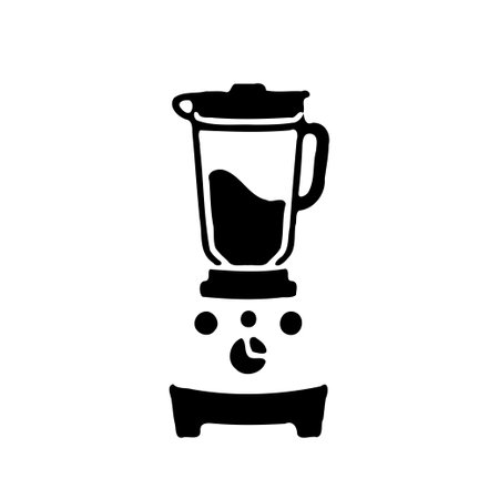 A black and white vector graphic design of a blender isolated on white background.のイラスト素材