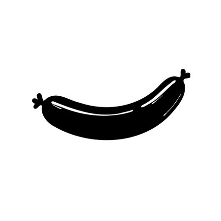 A black vector illustration of a single curved sausage isolated on a white background.のイラスト素材