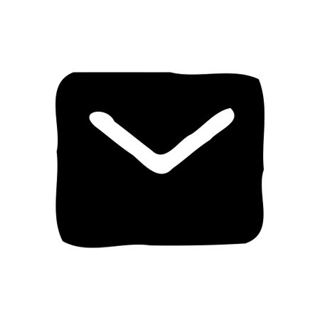 Hand-drawn black and white mail envelope icon with a white arrow inside a black square, simple and isolated graphic symbolのイラスト素材