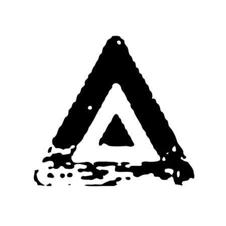 A hand-painted black rough triangle shape with a smaller triangle inside, on a white background, giving an artistic feel.のイラスト素材
