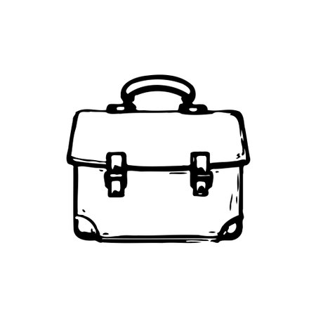 A simple black line drawing of a briefcase with a handle and latchesのイラスト素材