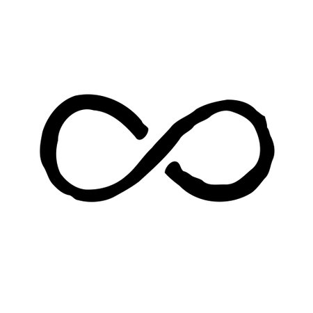A black, hand-drawn infinity symbol on a white background. The style is rough and textured.のイラスト素材