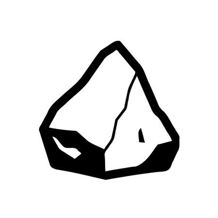 This is a minimalist black and white illustration of an abstract rock or stone shape with an outline on white background.のイラスト素材