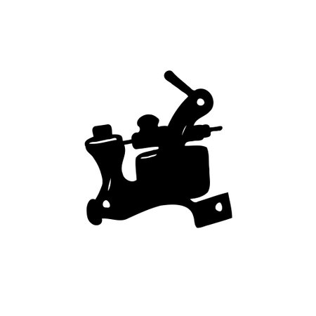 A black silhouette of a tattoo machine on a white background in a simple illustration style.のイラスト素材
