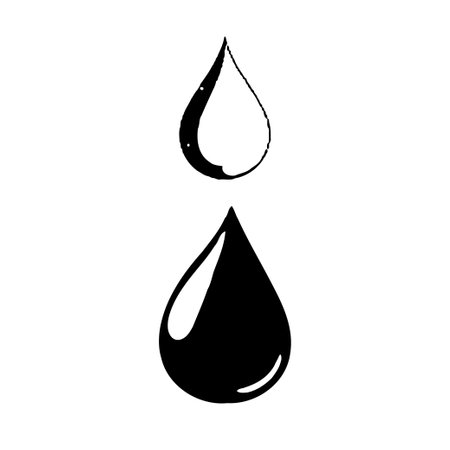 Two water drops illustration, one black filled and the other just outline on white background, minimal designのイラスト素材
