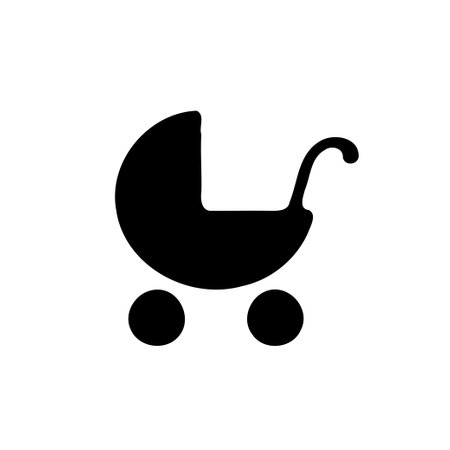 A black silhouette of a baby stroller is isolated on white backgroundのイラスト素材