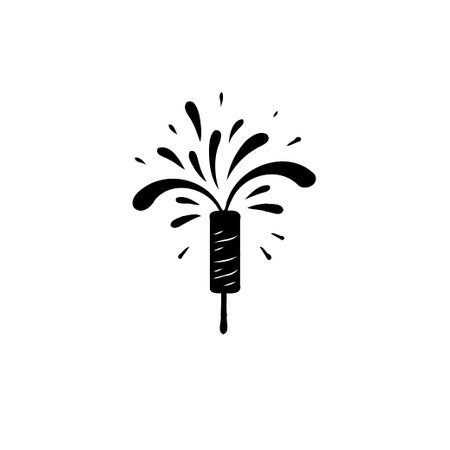 A black silhouette illustration of a firework exploding in a stylized patternのイラスト素材
