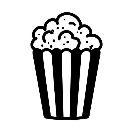 A stylized black and white illustration of a popcorn bucket,  perfect for a variety of uses.のイラスト素材