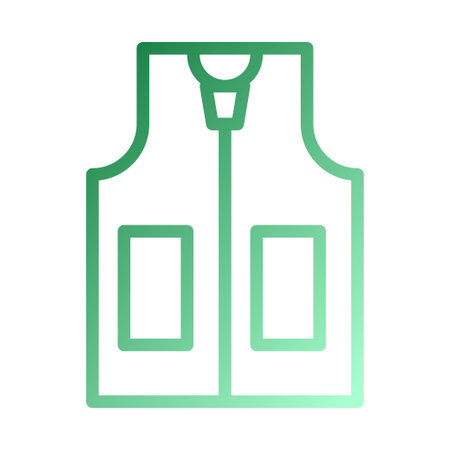 A green gradient outline of a vest, featuring a zipper and two square pockets. Isolated on a white background.のイラスト素材