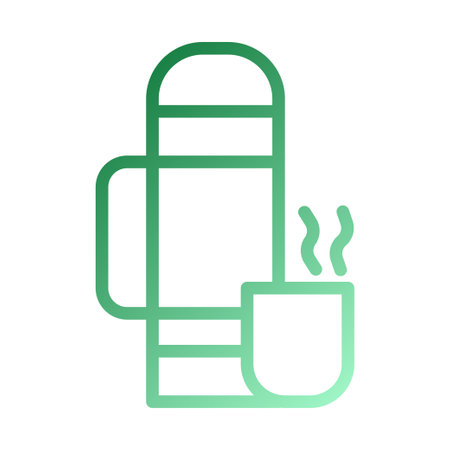 A green gradient thermos and cup with steam graphic illustration.のイラスト素材