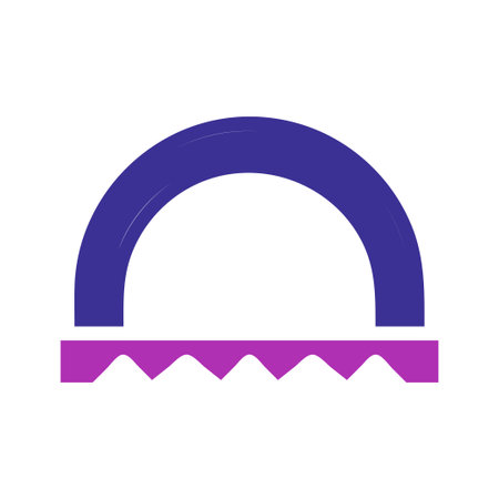 A simple graphic design with a purple arch shape over a sawtooth shape, isolated on a white background.のイラスト素材