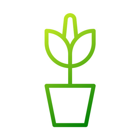 Outline icon of a green potted plant with gradient colors. Simple graphic illustration for botanical or nature designs.のイラスト素材