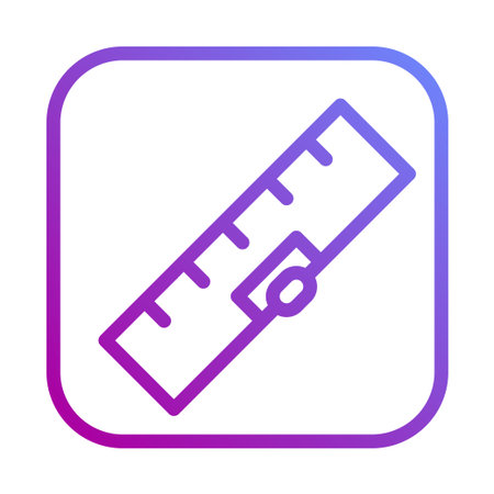 A purple to blue gradient line icon of a ruler in a square frame.のイラスト素材
