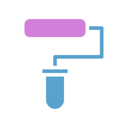A graphic illustration of a paint roller in light purple and light blue on a white background.のイラスト素材