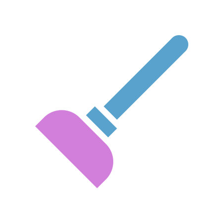 A minimalist flat design illustration of a blue and pink squeegee cleaning tool, isolated on a white background.のイラスト素材