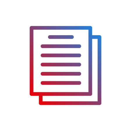 An icon of two paper sheets with lines. The icon has a red to blue gradient outline.のイラスト素材