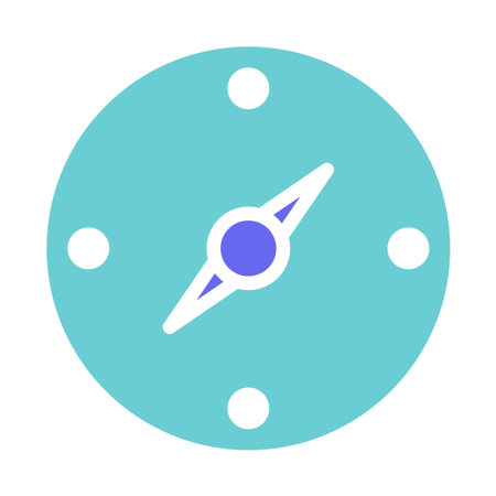 Vector illustration of a compass icon in blue and white colors, designed in a flat style.