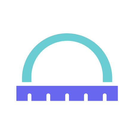 A blue and purple protractor and ruler graphic design on white background for school