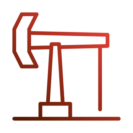 A red outlined icon of a stylized oil pump jack. The vector image shows the industrial machinery.のイラスト素材
