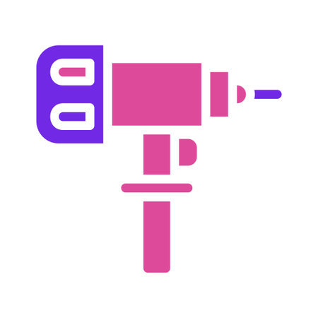Pink and purple vector icon of a drill tool, with a gradient color and a white background.のイラスト素材
