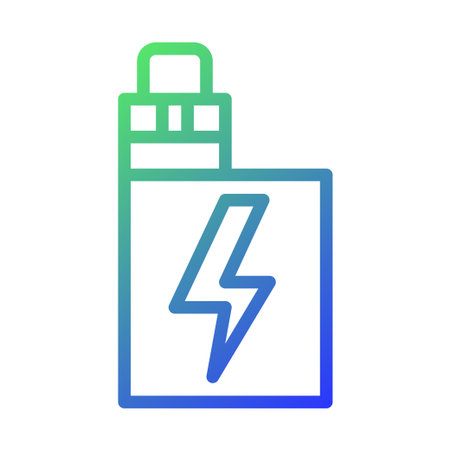 An icon of a vaping device is illustrated in green and blue gradients with a lightning symbol on it.のイラスト素材