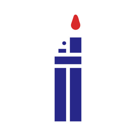 A simple graphic of a blue lighter with a red flame on a white background.のイラスト素材