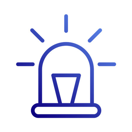 A blue icon depicts an emergency light with radiating lines, on white background.のイラスト素材