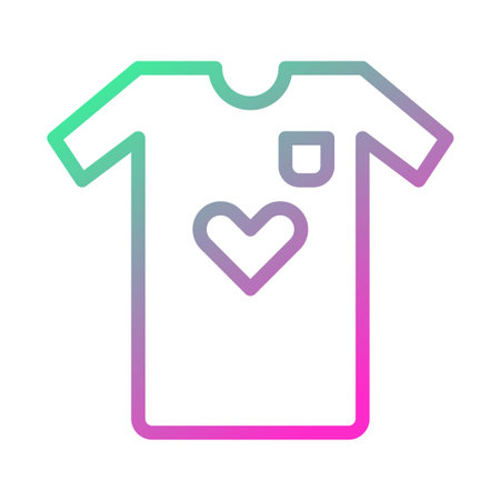 A gradient outline icon of a t-shirt with a heart and pocket design, isolated on a white backgroundのイラスト素材