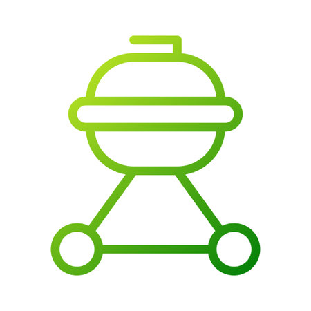 Green gradient grill icon. Perfect for web design, apps, or menu graphics. Symbolizes outdoor cooking and summer festivities.のイラスト素材
