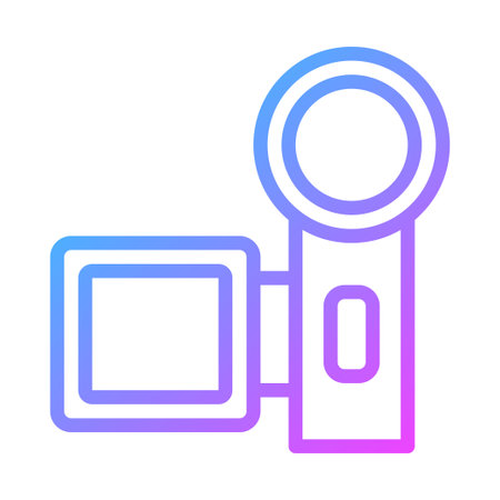 Gradient icon of a video camera with a lens and screen isolated on white backgroundのイラスト素材
