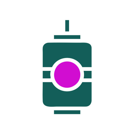 A stylized, flat icon of a green lantern with a prominent purple circle. Simple graphic isolated on a white background.のイラスト素材