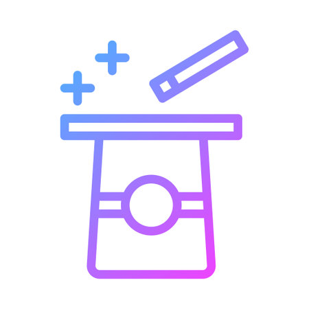 A gradient magic hat and wand vector icon with crosses, isolated on white background.のイラスト素材