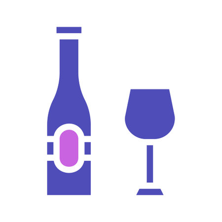 A minimalist vector illustration of a wine bottle and glass, perfect for elegant designs and presentations.のイラスト素材