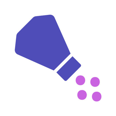 Minimalist illustration of a purple seasoning shaker sprinkling purple granules. Vector design for food and cooking themes.のイラスト素材