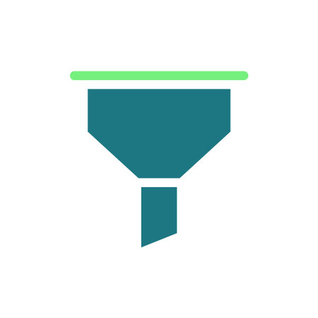 A simple minimalist funnel illustration with green accents, isolated on white background. Vector design element for filtering and processing data.のイラスト素材