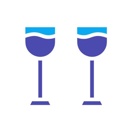 Two blue wine glasses icon. Minimalist design. Vector illustration.のイラスト素材