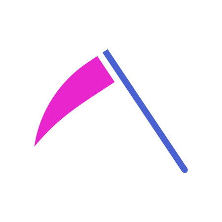 Minimalistic vector icon of a scythe, perfect for graphic design or halloween themed projects. Isolated on white background.のイラスト素材