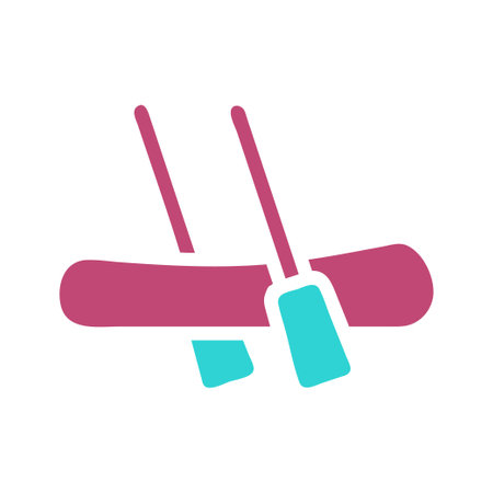 A minimalist kayak illustration with two paddles in bright, cheerful colors. Perfect for travel and recreational themes.のイラスト素材