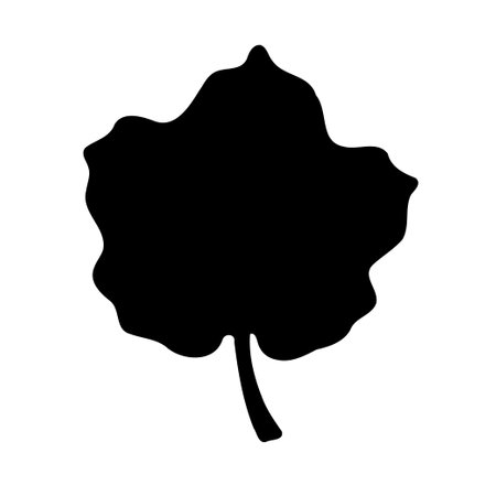 A black silhouette of a leaf isolated on a white background. Suitable for botanical or nature-themed designs.のイラスト素材