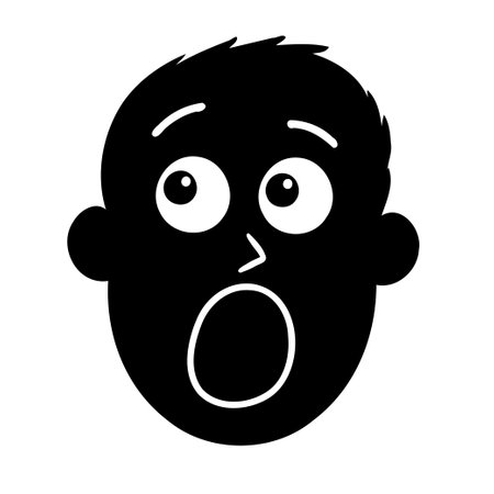 A shocked cartoon face with wide eyes and open mouth conveys a feeling of surprise, fear, or astonishment, vector illustrationのイラスト素材