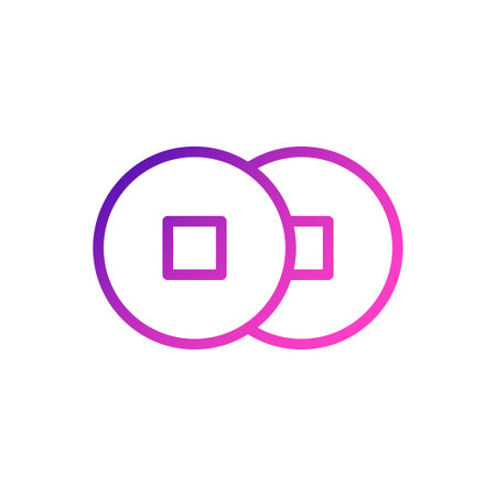 Two gradient Chinese coins symbolize wealth and good fortune. Vector illustration in minimalist style on white background.のイラスト素材