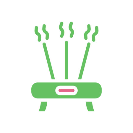 An illustration of incense sticks on a stand, emitting smoke, representing aroma and relaxation.のイラスト素材