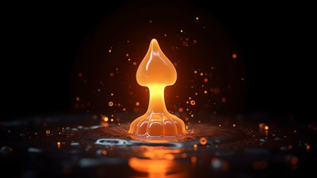 Abstract image featuring a luminous orange form in liquid. Ideal for backgrounds and creative projects.の素材