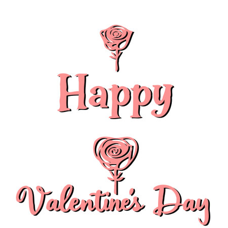 A delightful Valentine's Day greeting design featuring pink rose illustrations and elegant calligraphy to express love.のイラスト素材