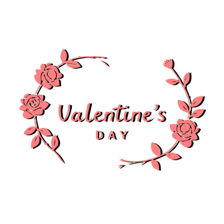 A Valentine's Day floral design with pink roses. Perfect for cards, invitations, and expressing love and romance.のイラスト素材